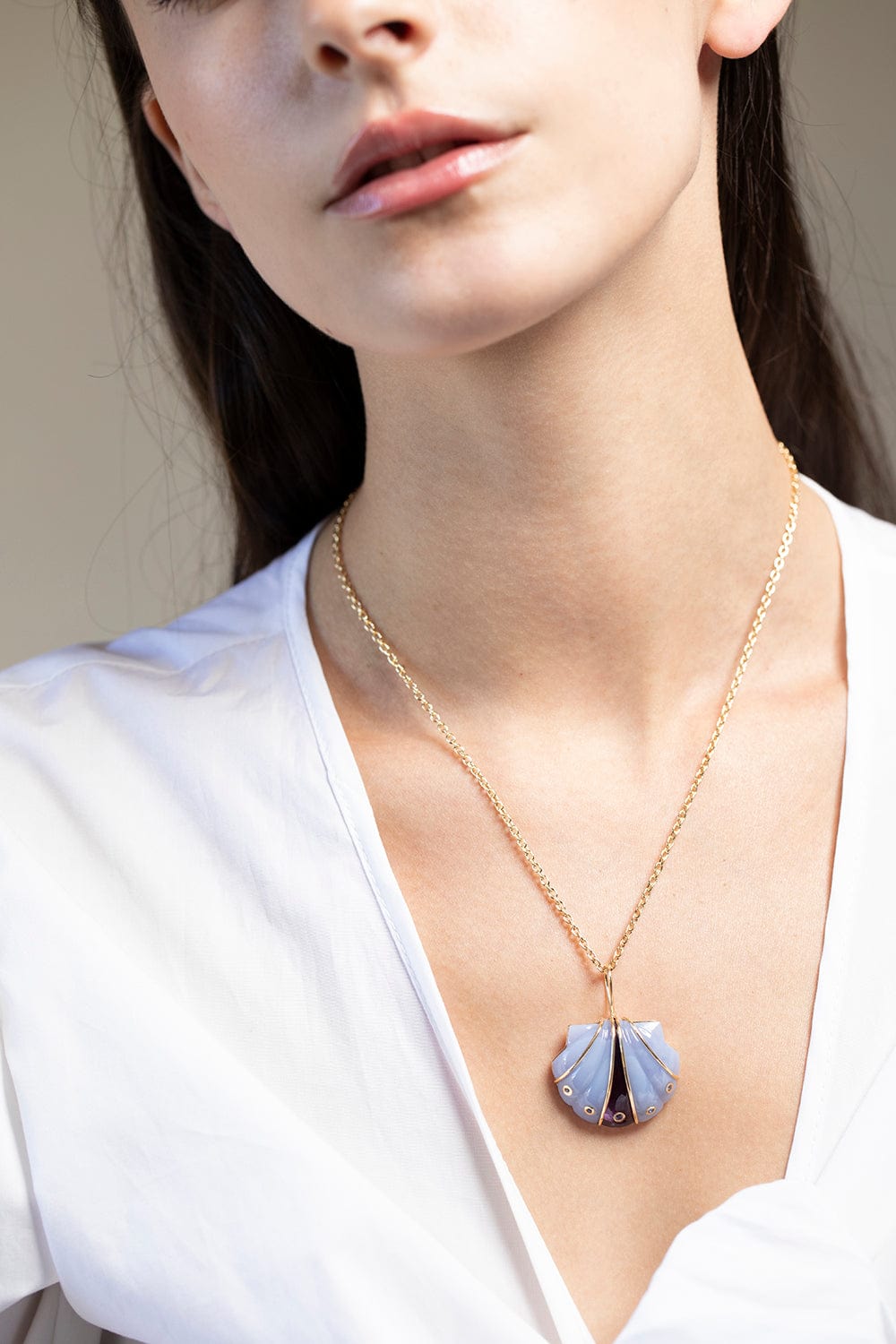BRENT NEALE-Chyrsoprase Petal Flower Necklace-YELLOW GOLD
