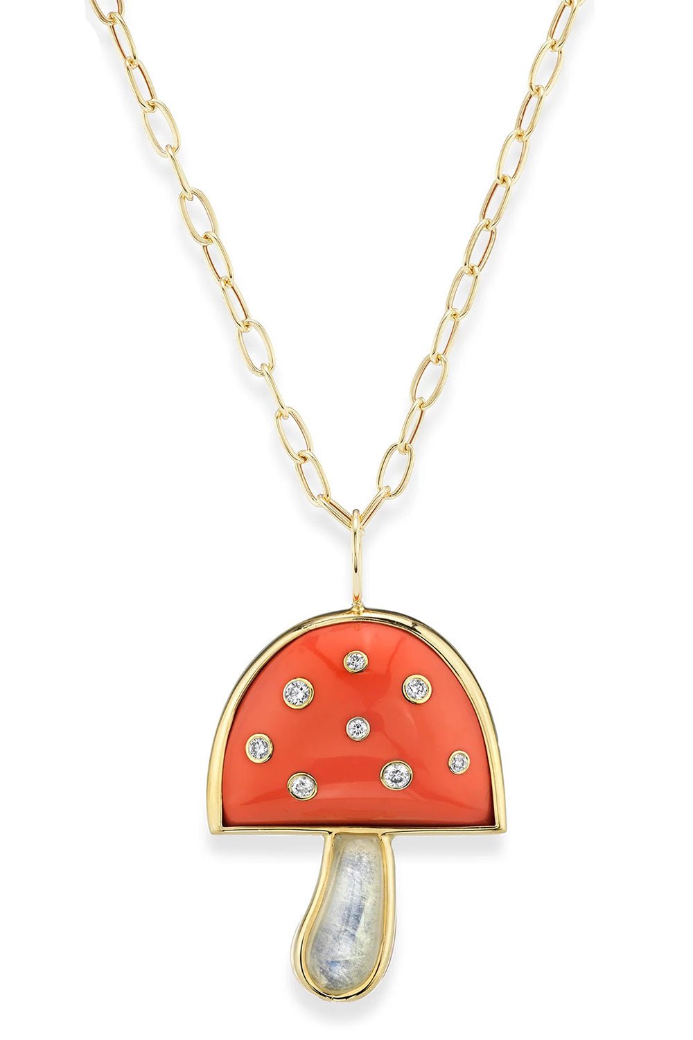 BRENT NEALE-Coral Moonstone Mushroom Necklace-YELLOW GOLD