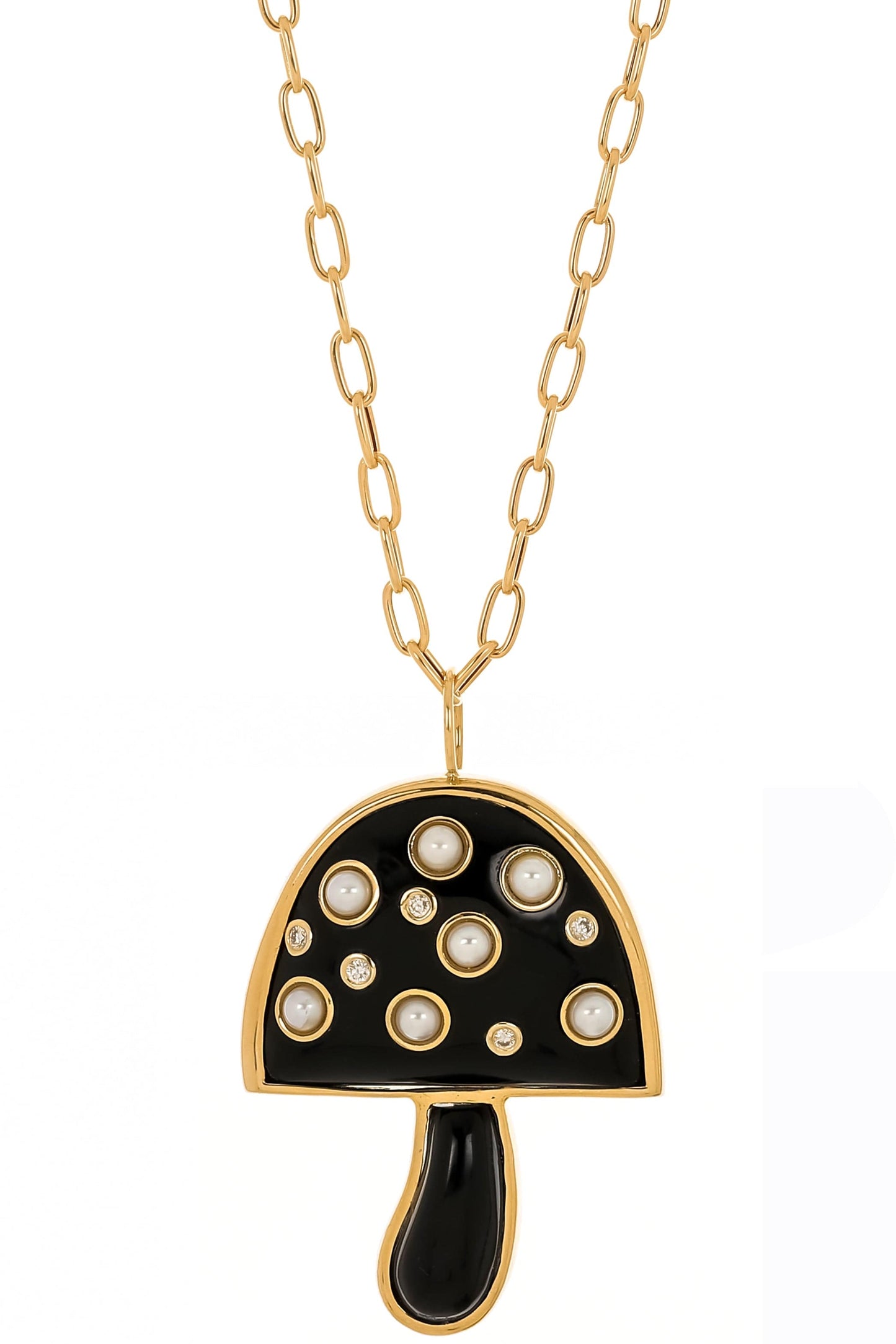 BRENT NEALE-Large Black Onyx Magic Mushroom Necklace-YELLOW GOLD