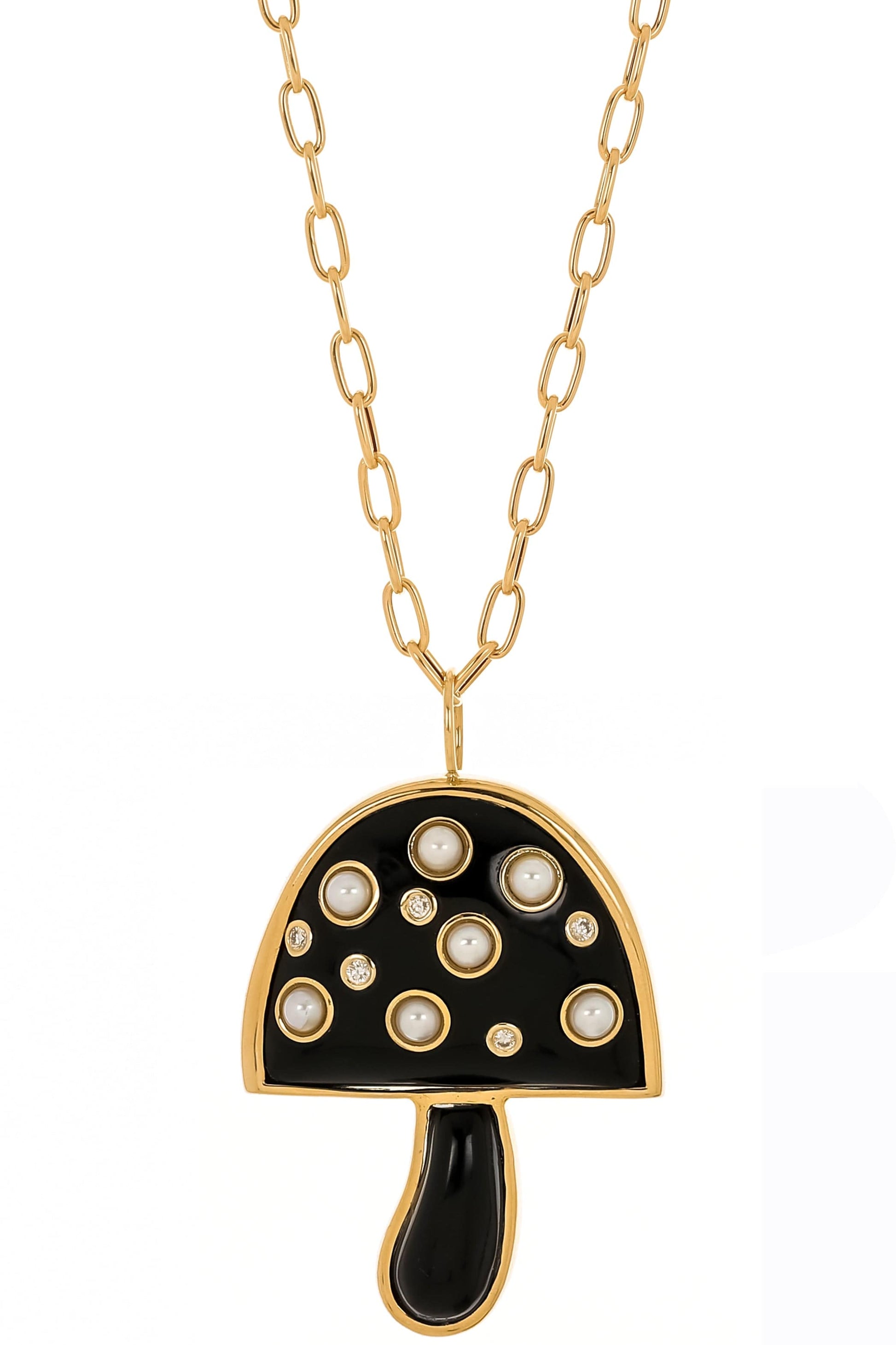 BRENT NEALE-Large Black Onyx Magic Mushroom Necklace-YELLOW GOLD