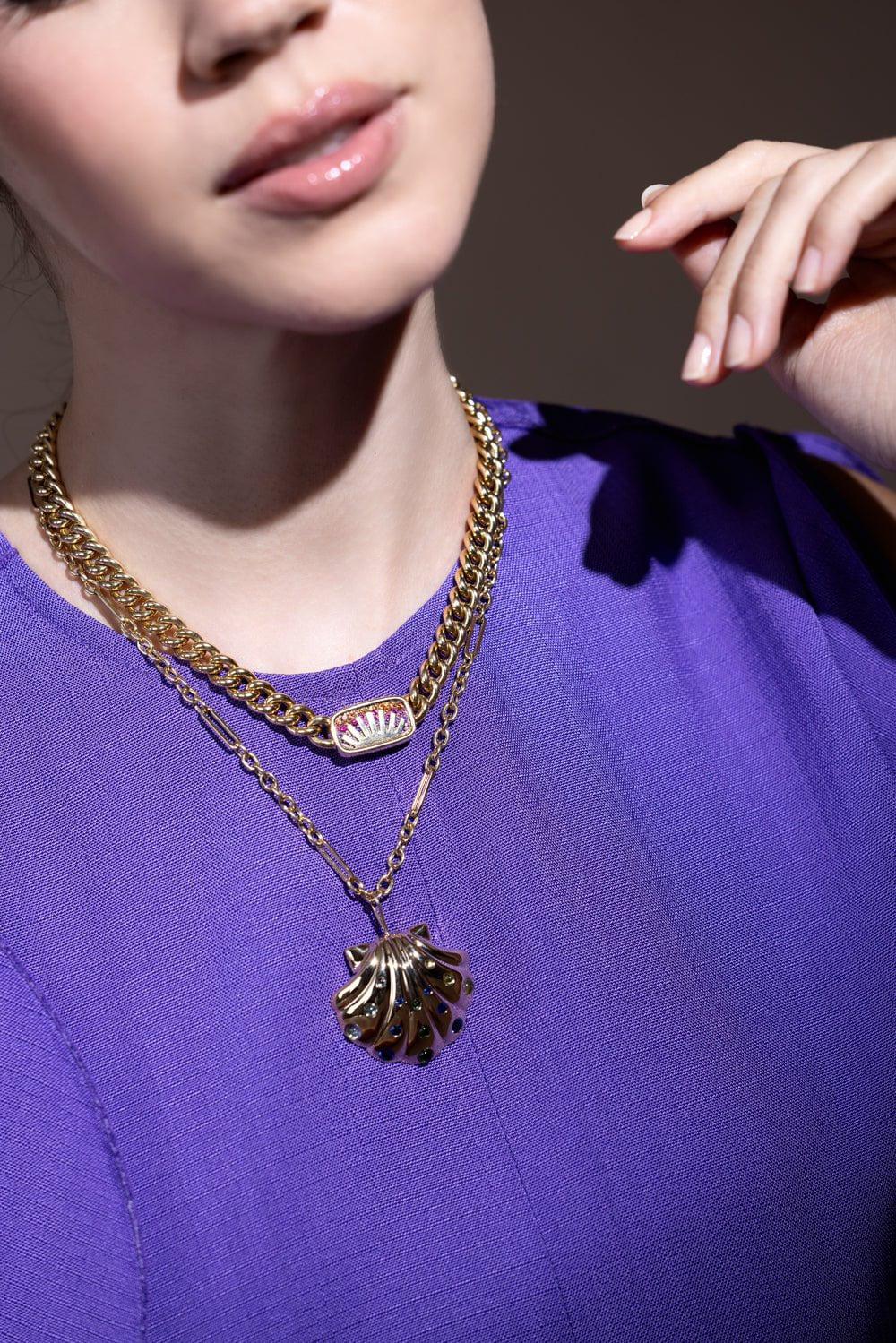 BRENT NEALE-Large Cabochon Gold Shell Pendant Necklace-YELLOW GOLD