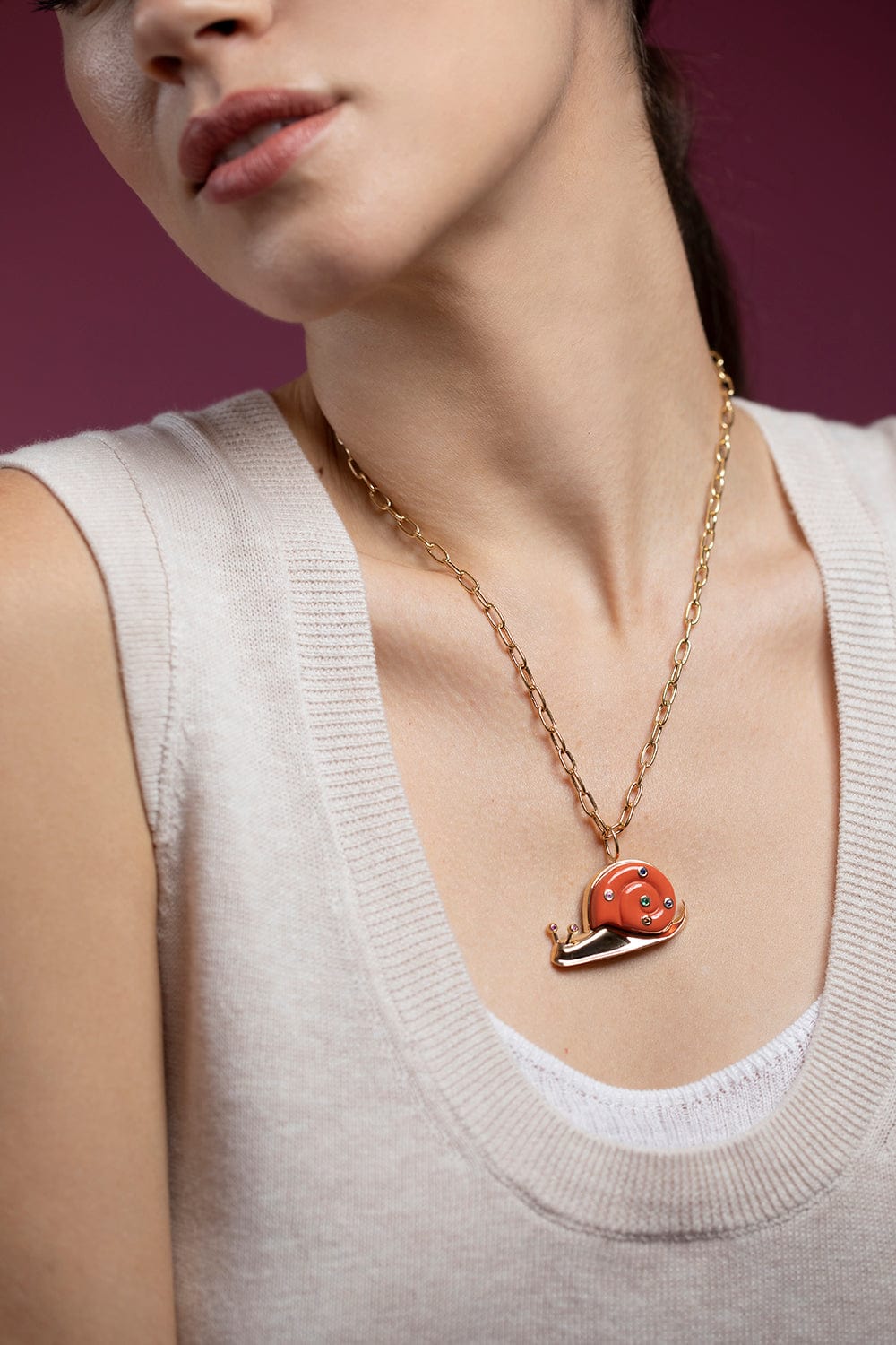 BRENT NEALE-Large Coral Snail Pendant Necklace-YELLOW GOLD
