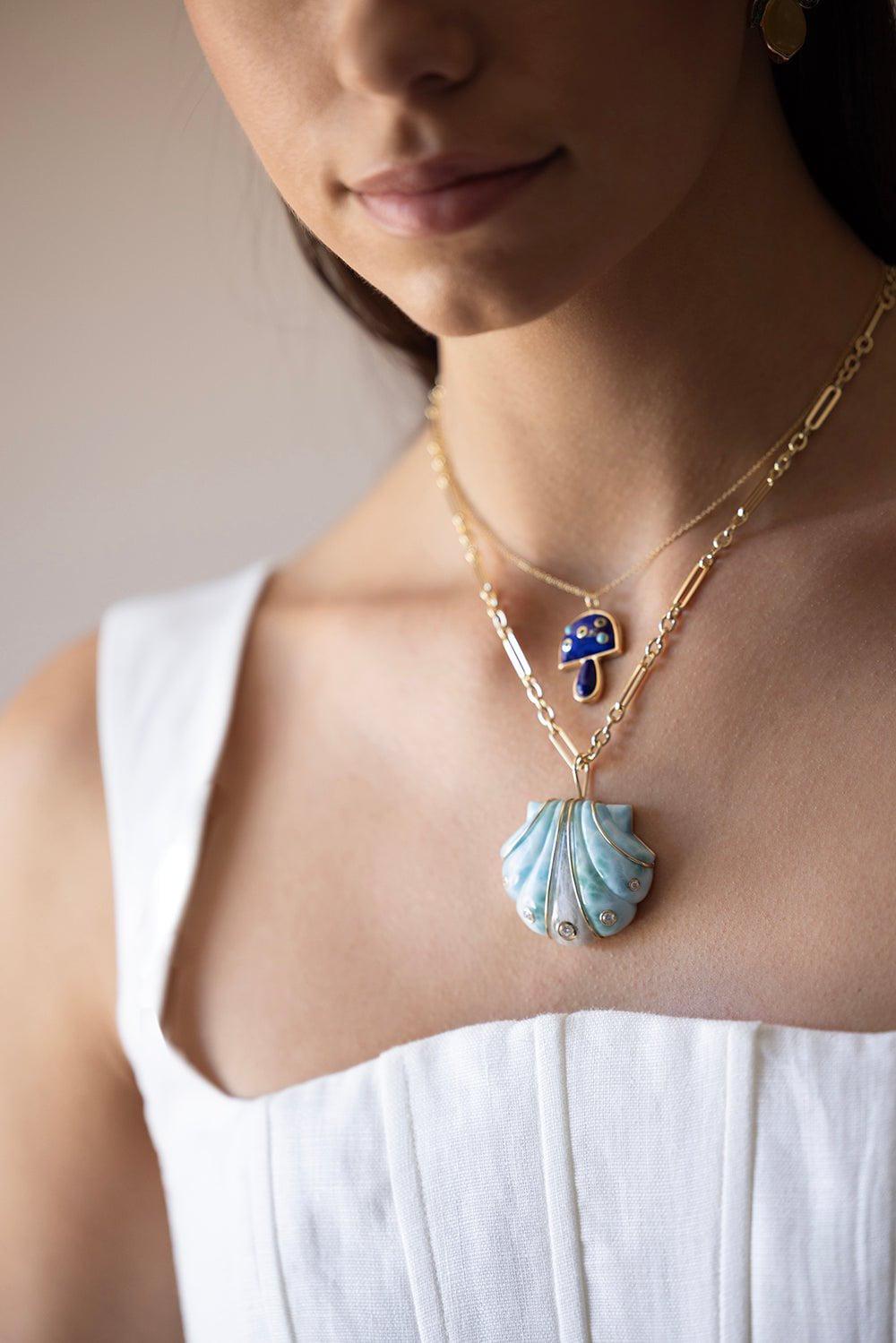 BRENT NEALE-Large Larimar Shell Pendant Necklace-YELLOW GOLD