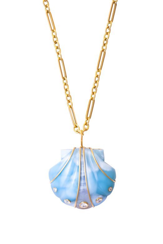 BRENT NEALE-Large Larimar Shell Pendant Necklace-YELLOW GOLD