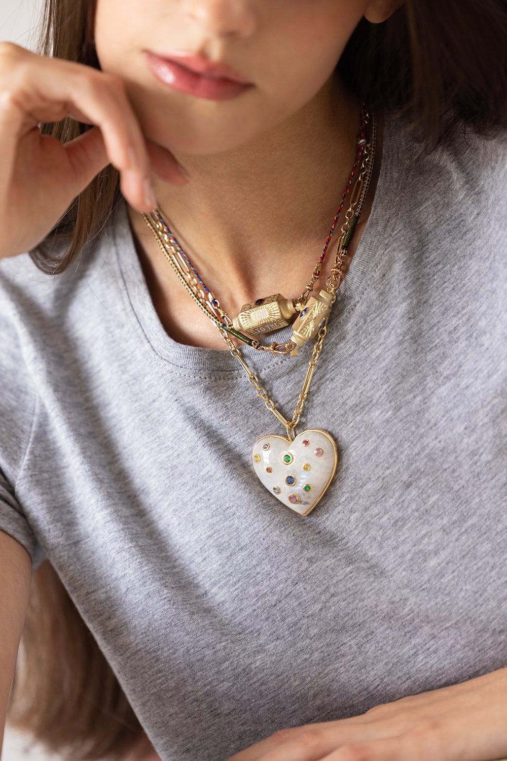 BRENT NEALE-Large Moonstone Puff Heart Necklace-YELLOW GOLD