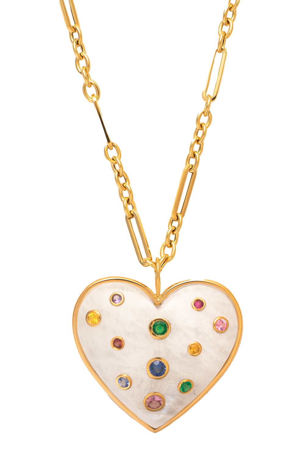 BRENT NEALE-Large Moonstone Puff Heart Necklace-YELLOW GOLD