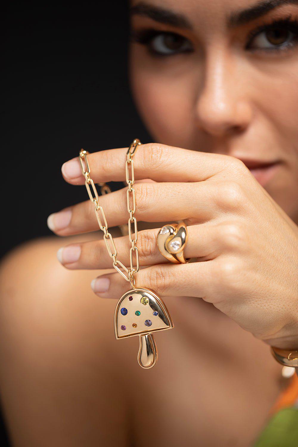 BRENT NEALE-Large Mushroom Necklace - Rainbow Sapphire-YELLOW GOLD