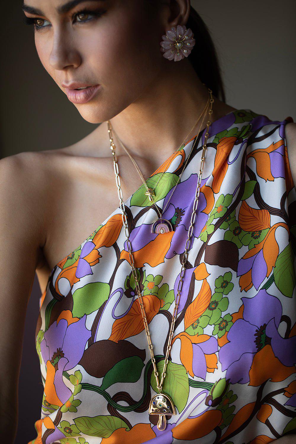 BRENT NEALE-Large Mushroom Necklace - Rainbow Sapphire-YELLOW GOLD