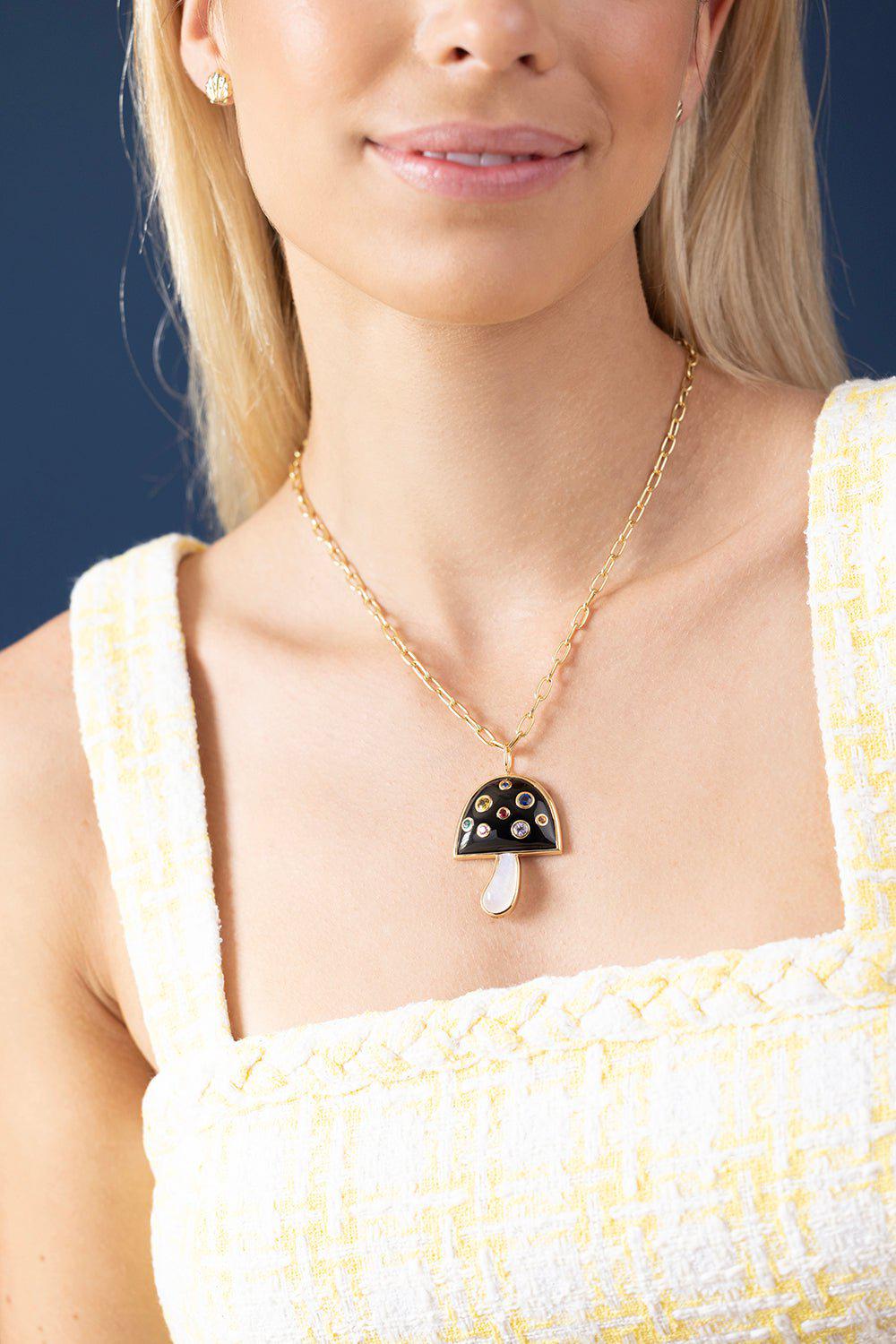BRENT NEALE-Large Onyx Moonstone Mushroom Necklace-YELLOW GOLD