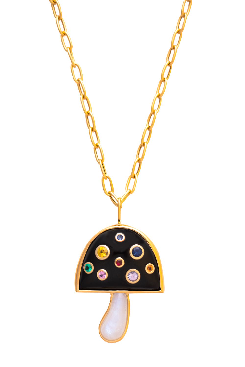 BRENT NEALE-Large Onyx Moonstone Mushroom Necklace-YELLOW GOLD