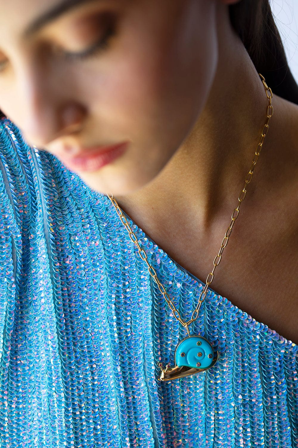 BRENT NEALE-Large Turquoise Snail Pendant Necklace-YELLOW GOLD