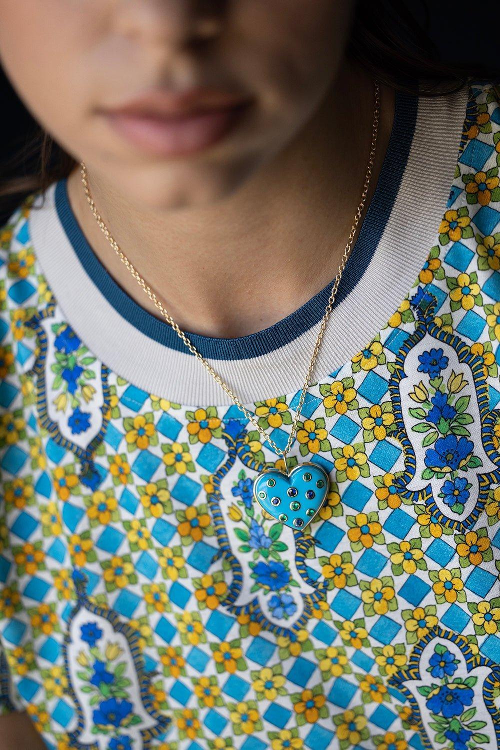 BRENT NEALE-Medium Turquoise Heart Necklace-YELLOW GOLD