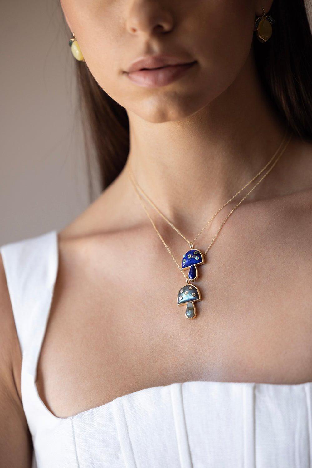 BRENT NEALE-Mini Labradorite Mushroom Necklace-YELLOW GOLD