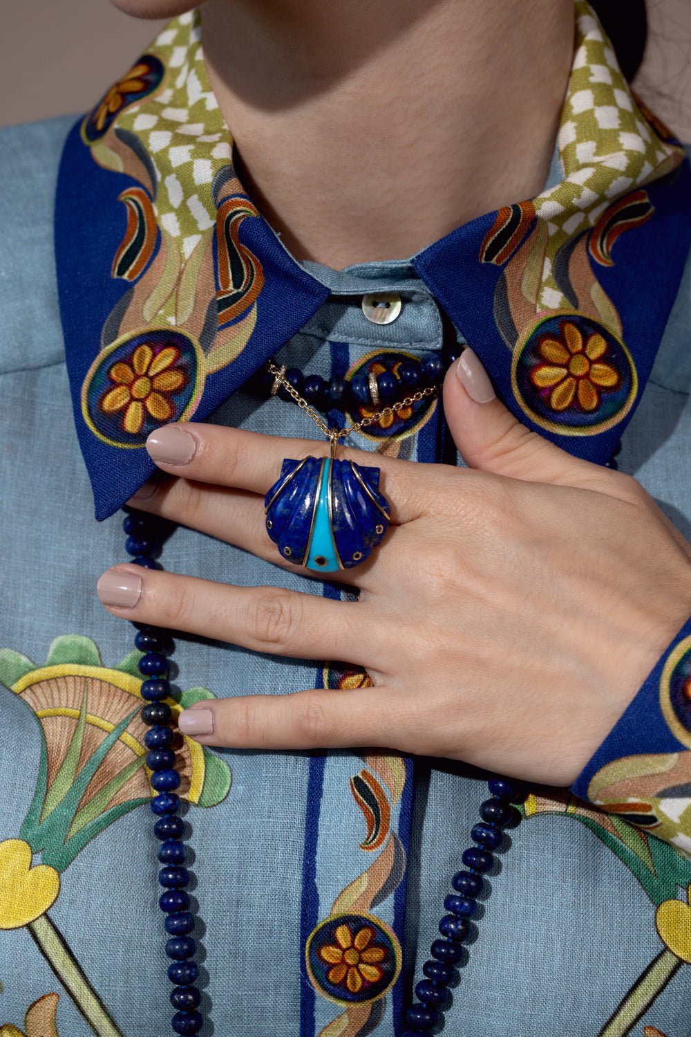 BRENT NEALE-Mini Lapis Turquoise Shell Necklace-YELLOW GOLD