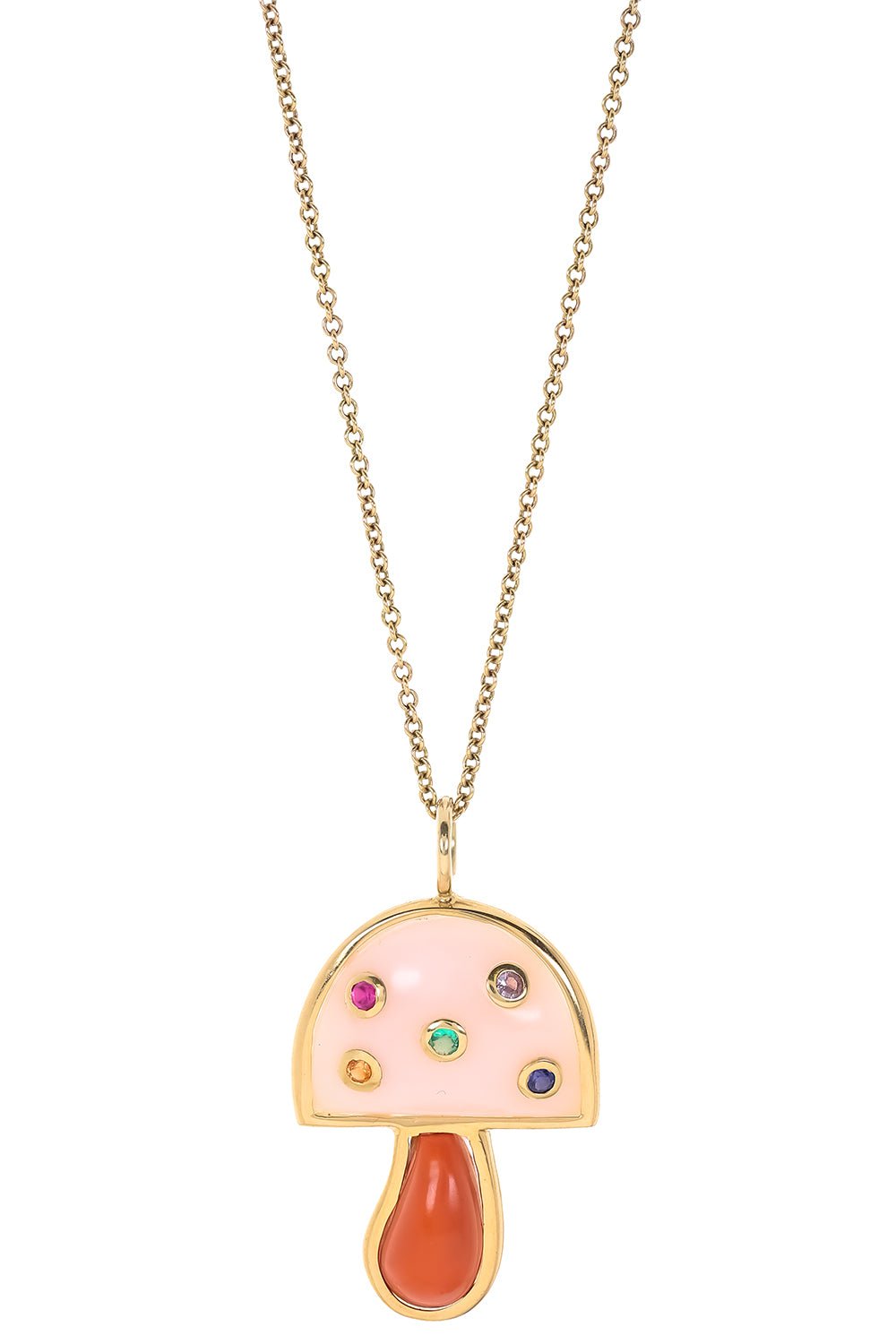 BRENT NEALE-Mini Mushroom Pendant Necklace - Pink Opal-YELLOW GOLD