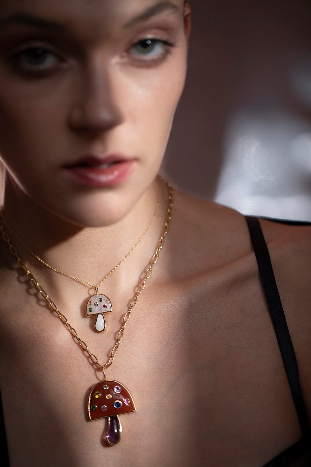 BRENT NEALE-Moostone Small Mushroom Necklace-YELLOW GOLD
