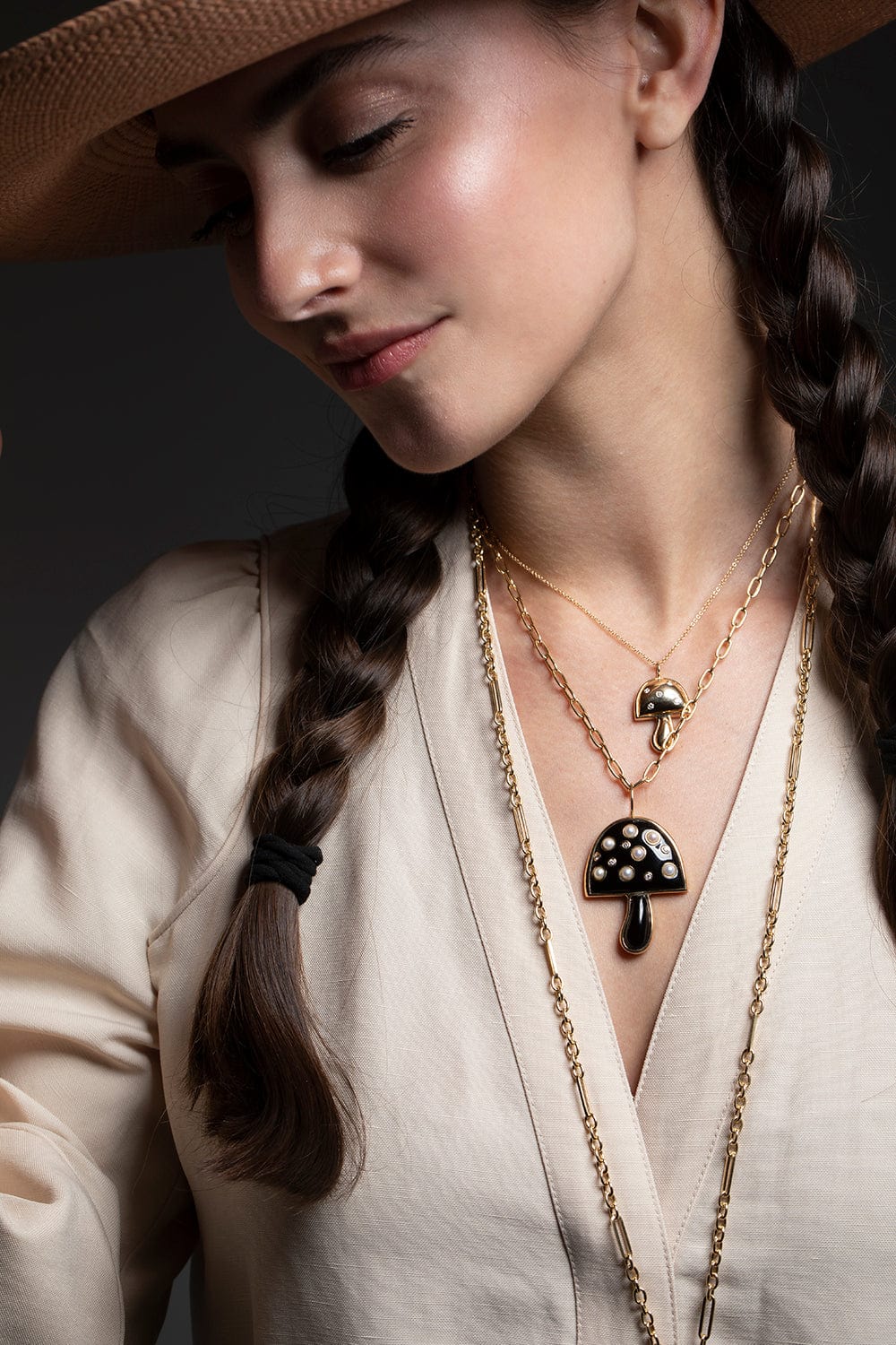 BRENT NEALE-Small Diamond Mushroom Necklace-YELLOW GOLD