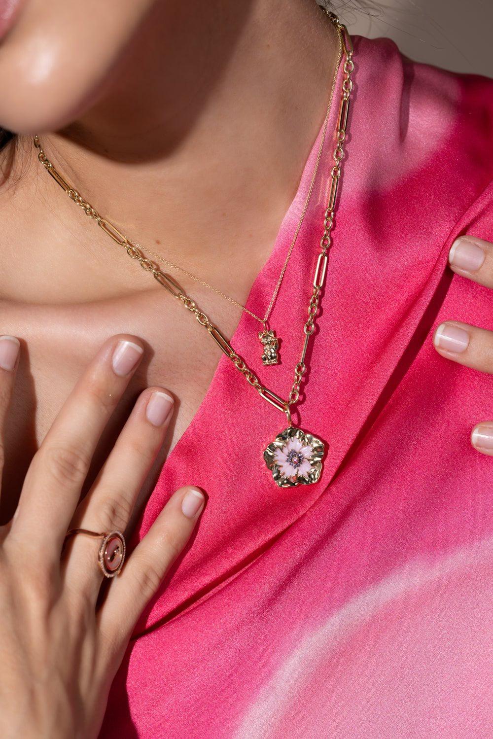 BRENT NEALE-Small Hibiscus Pendant Necklace-YELLOW GOLD