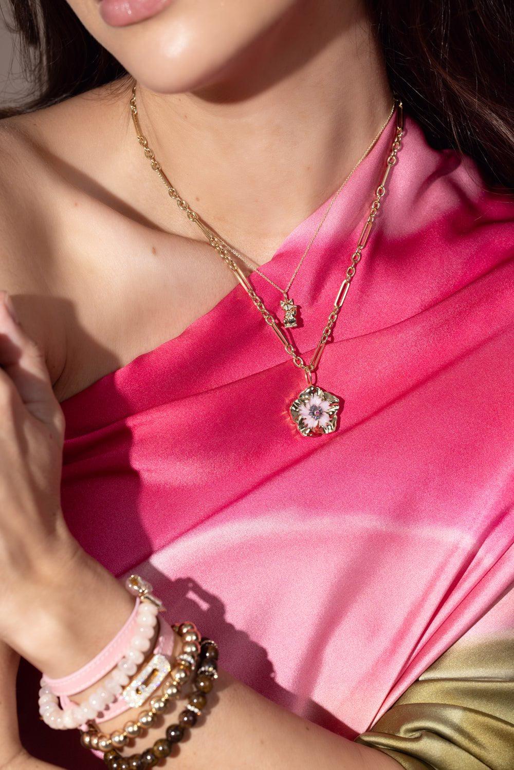 BRENT NEALE-Small Hibiscus Pendant Necklace-YELLOW GOLD