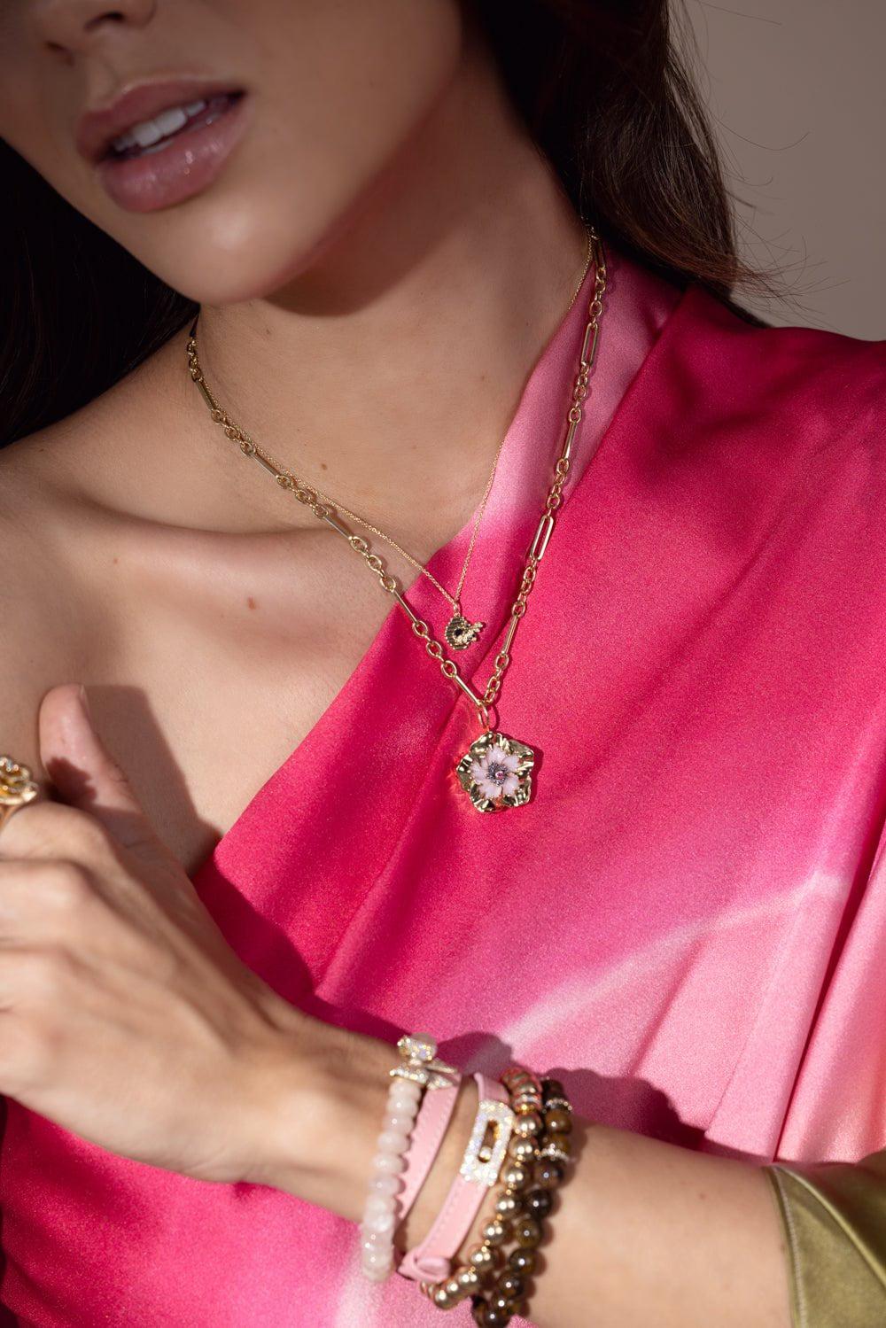 BRENT NEALE-Small Hibiscus Pendant Necklace-YELLOW GOLD