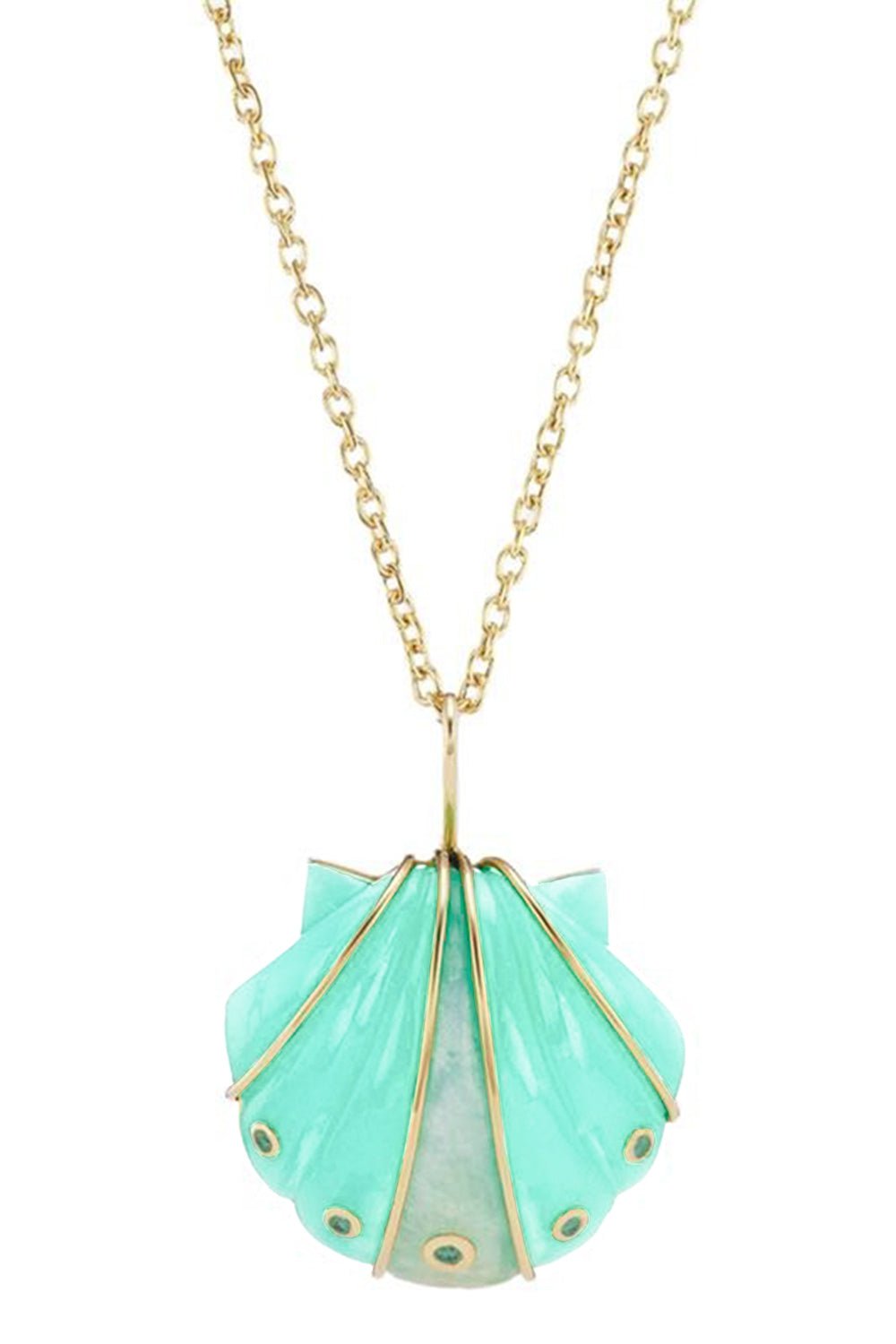 BRENT NEALE-Small Mint Chrysoprase Moonstone Shell Pendant Necklace-YELLOW GOLD