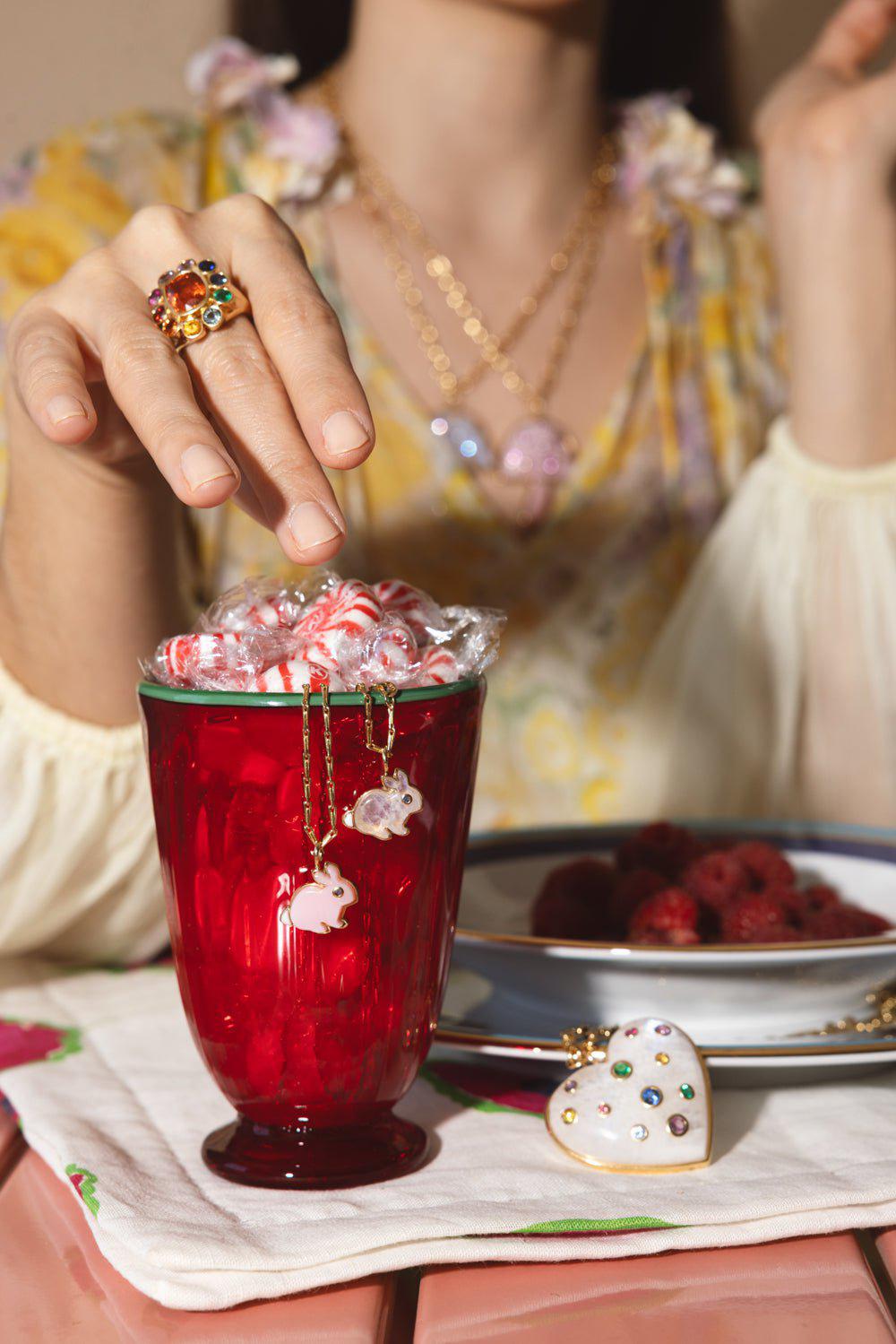 BRENT NEALE-Small Moonstone Bunny Pendant Necklace-YELLOW GOLD