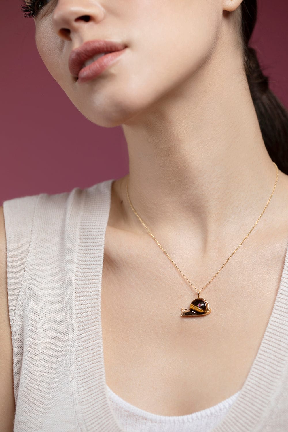 BRENT NEALE-Small Tiger's Eye Snail Pendant Necklace-YELLOW GOLD