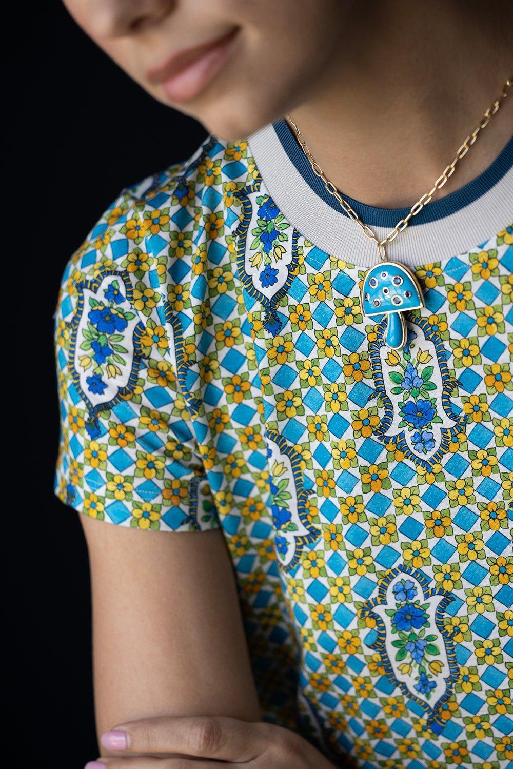 BRENT NEALE-Turquoise and Sapphire Mushroom Necklace-YELLOW GOLD