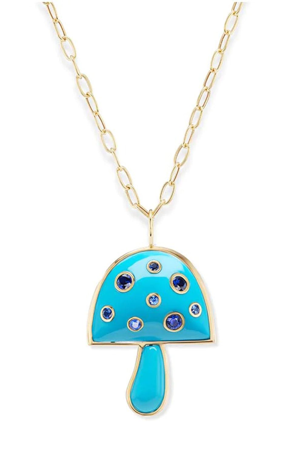 BRENT NEALE-Turquoise and Sapphire Mushroom Necklace-YELLOW GOLD
