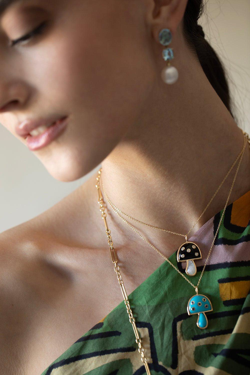 BRENT NEALE-Turquoise Mini Mushroom Necklace-YELLOW GOLD