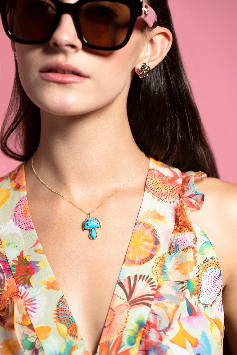 BRENT NEALE-Turquoise Mini Mushroom Necklace-YELLOW GOLD