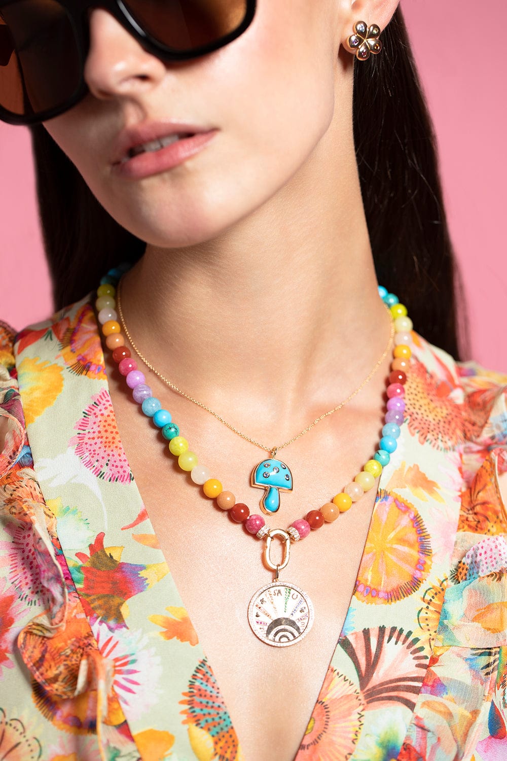 BRENT NEALE-Turquoise Mini Mushroom Necklace-YELLOW GOLD