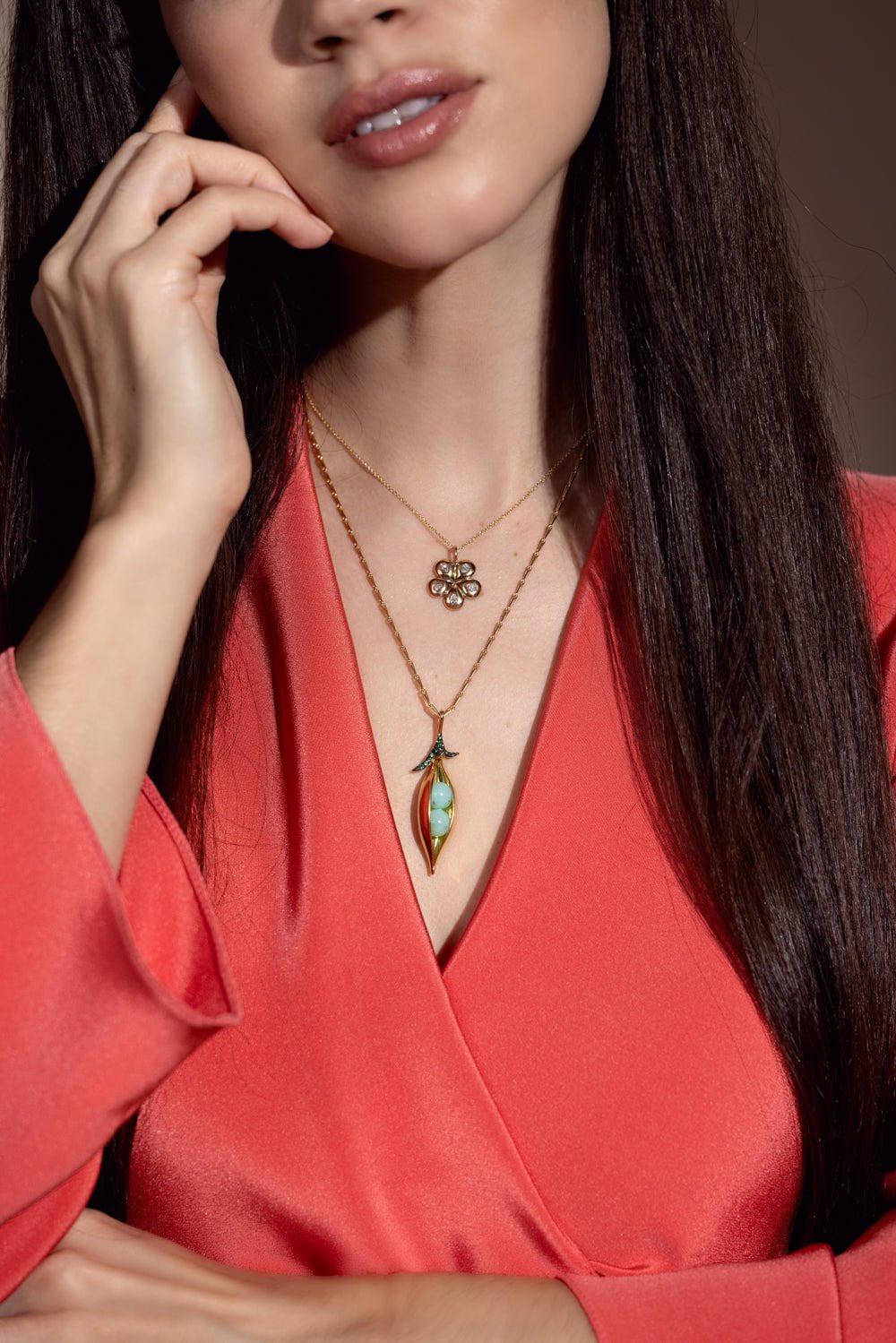 BRENT NEALE-Two Sweet Peas Pendant Necklace-YELLOW GOLD