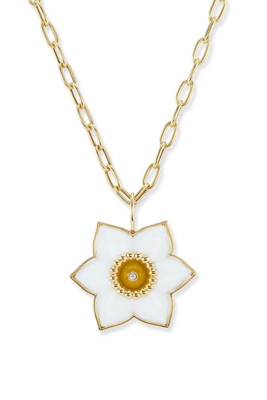 BRENT NEALE-White Agate Daffodil Necklace-YELLOW GOLD
