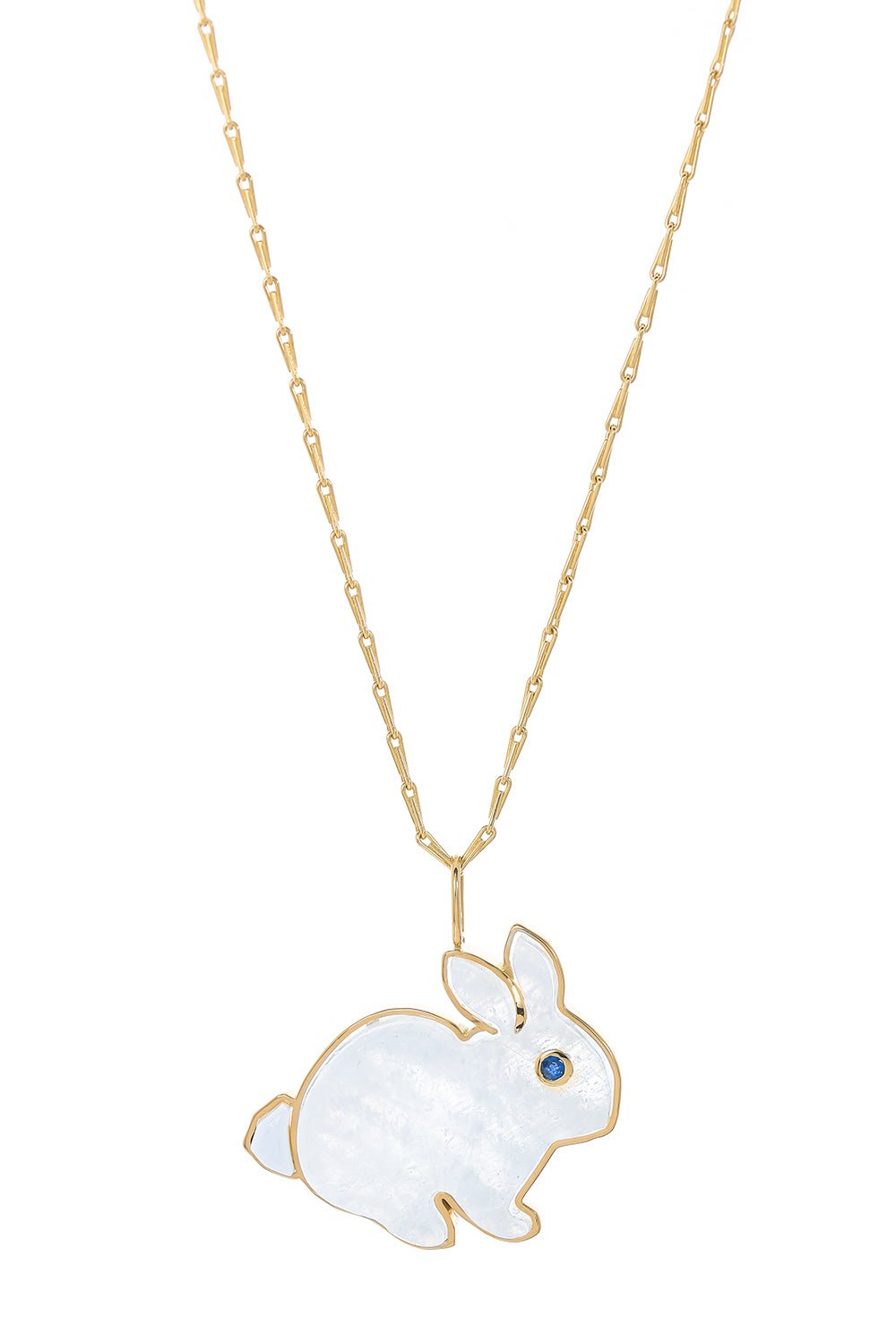 BRENT NEALE-Large Moonstone Bunny Pendant Necklace-YELLOW GOLD