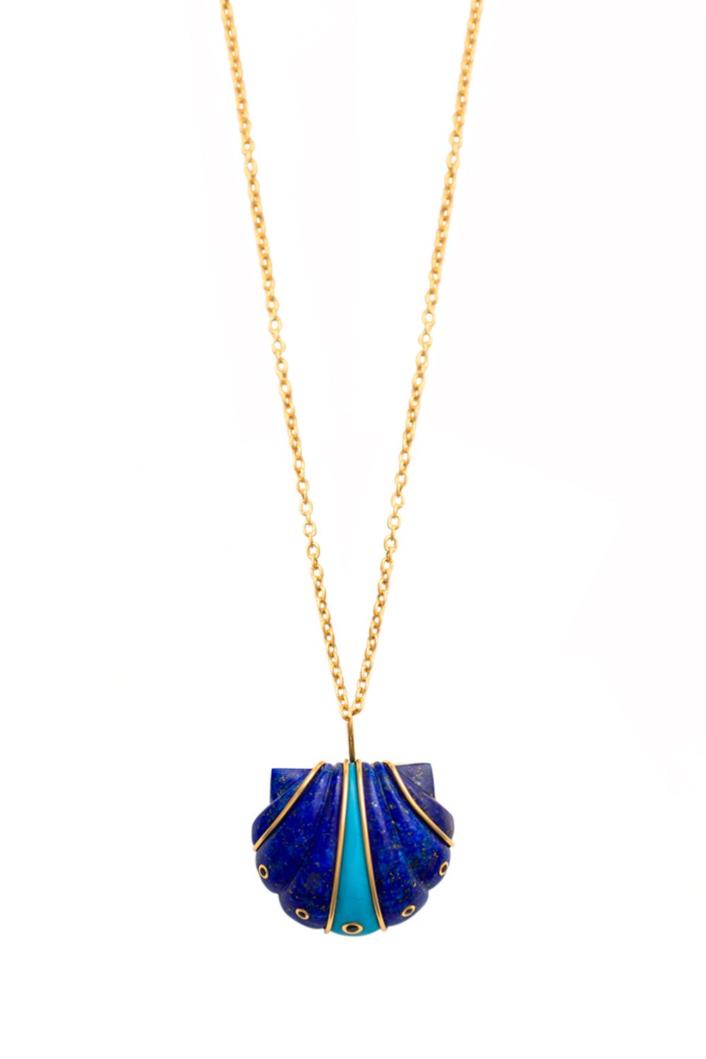 BRENT NEALE-Mini Lapis Turquoise Shell Necklace-YELLOW GOLD