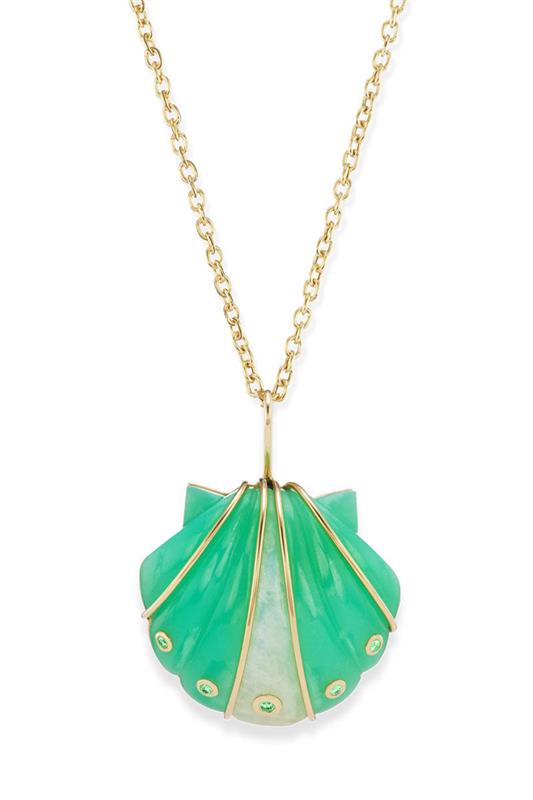BRENT NEALE-Small Chrysoprase Moonstone Shell Pendant Necklace-YELLOW GOLD