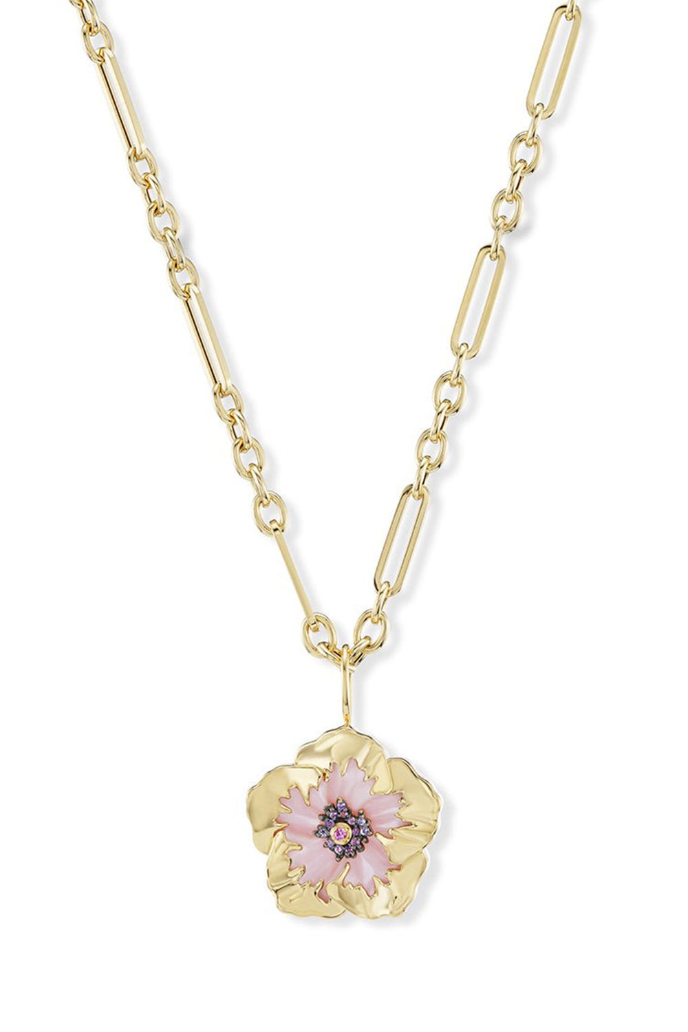 BRENT NEALE-Small Hibiscus Pendant Necklace-YELLOW GOLD