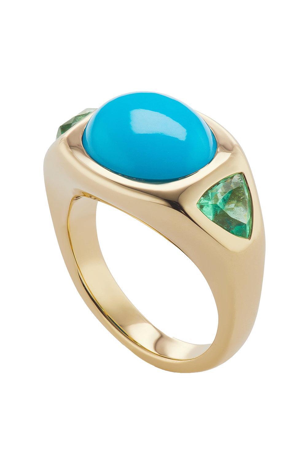 Turquoise and Emerald Gypsy Ring-YELLOW GOLD-5.75-JEWELRYFINE JEWELRING-BRENT NEALE