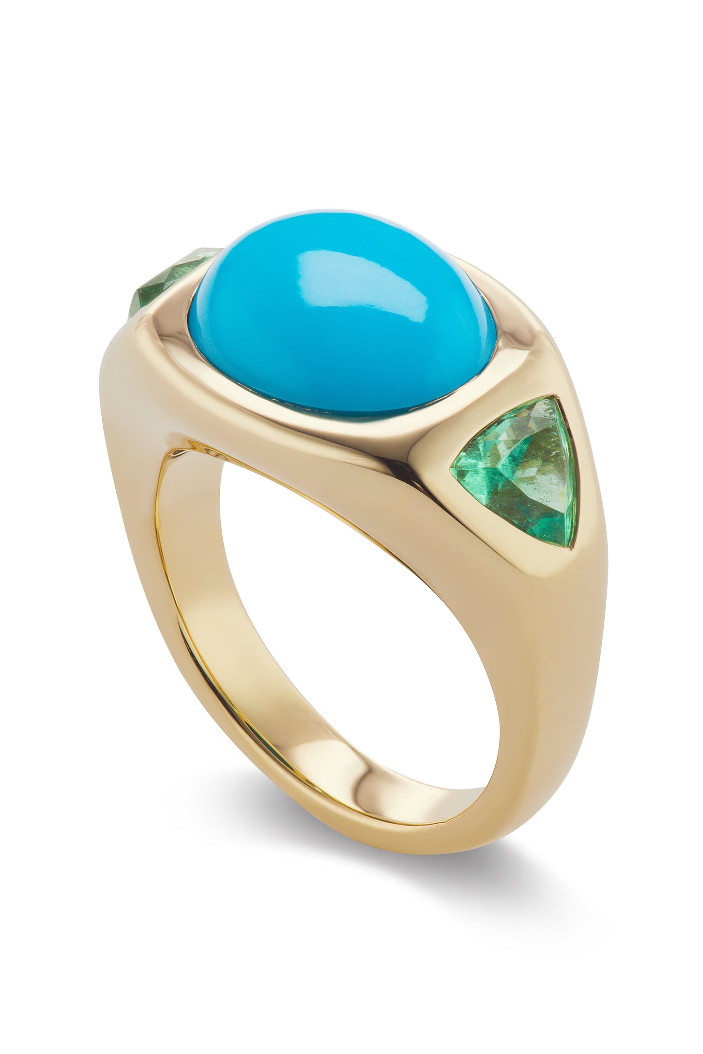 BRENT NEALE-Turquoise and Emerald Gypsy Ring-YELLOW GOLD