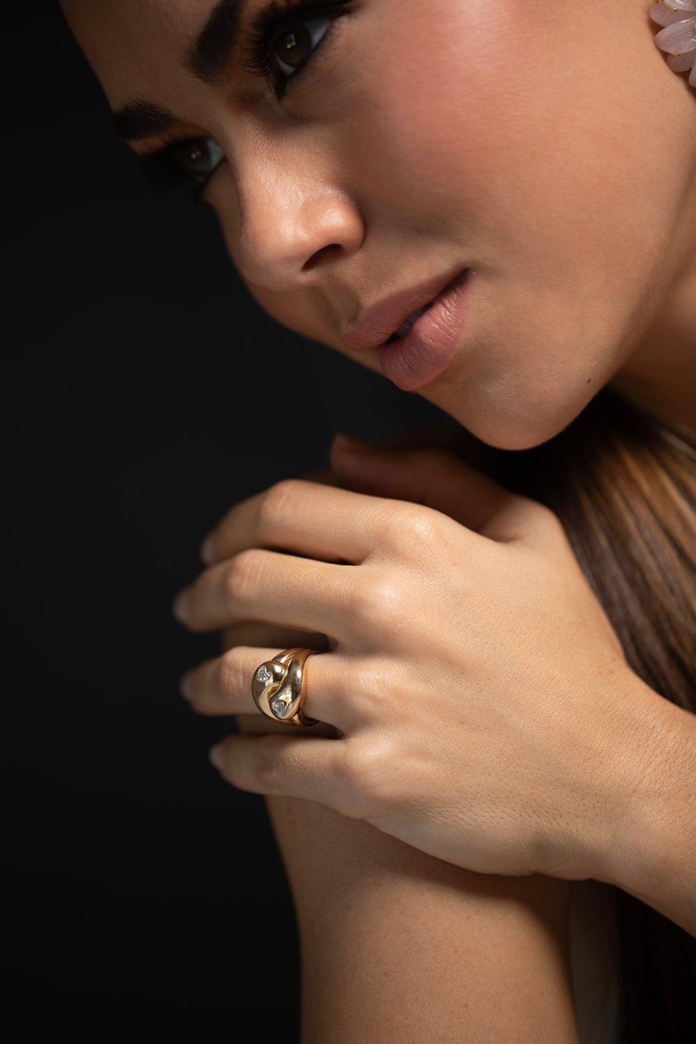 BRENT NEALE-Diamond Pear Knot Ring-YELLOW GOLD