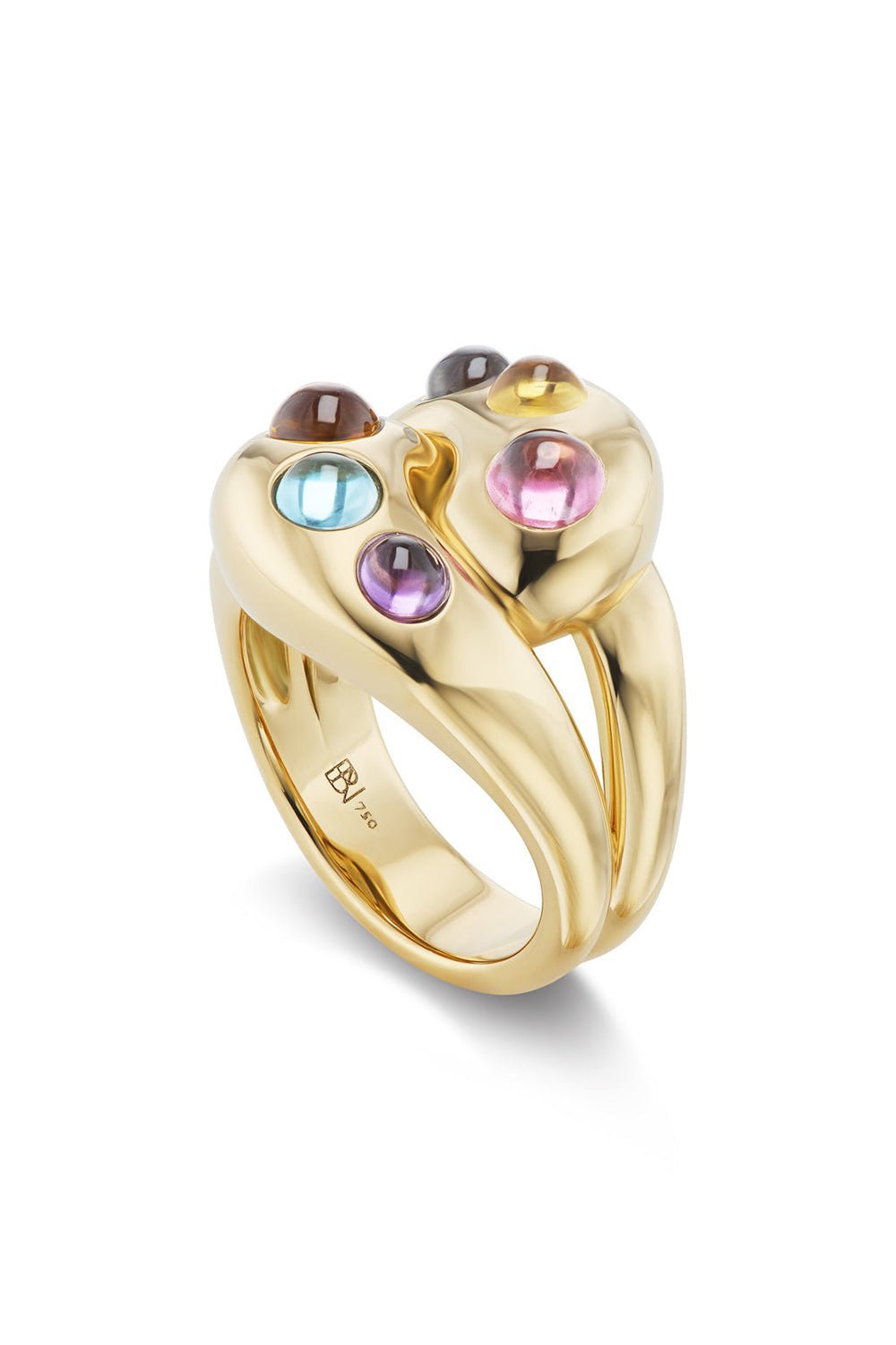 BRENT NEALE-6 Rainbow Cabochon Knot Ring-YELLOW GOLD