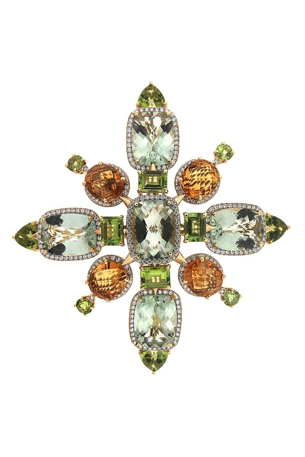Green Amethyst Diamond Flake Brooch-YELLOW GOLD-JEWELRYFINE JEWELPIN-TONY DUQUETTE