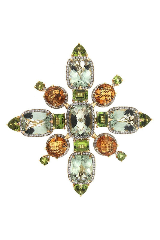 Green Amethyst Diamond Flake Brooch-YELLOW GOLD-JEWELRYFINE JEWELPIN-TONY DUQUETTE