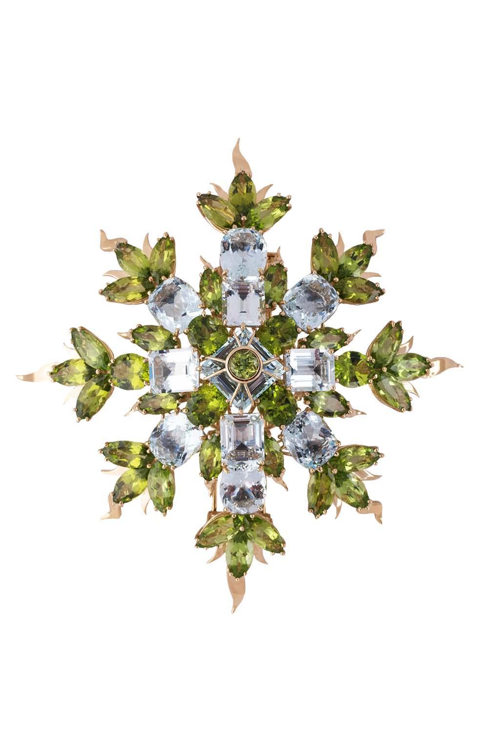 Amethyst Peridot Flame Flake Brooch-YELLOW GOLD-JEWELRYFINE JEWELPIN-TONY DUQUETTE