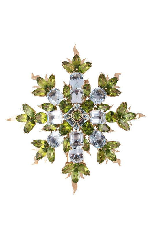 Amethyst Peridot Flame Flake Brooch-YELLOW GOLD-JEWELRYFINE JEWELPIN-TONY DUQUETTE