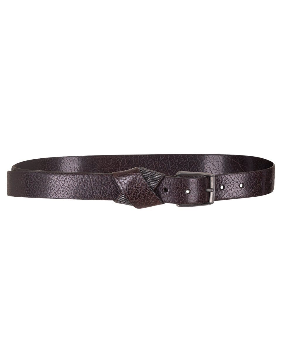BRUNELLO CUCINELLI-Coffee Hammered Shiny Leather Monili Cross Belt-