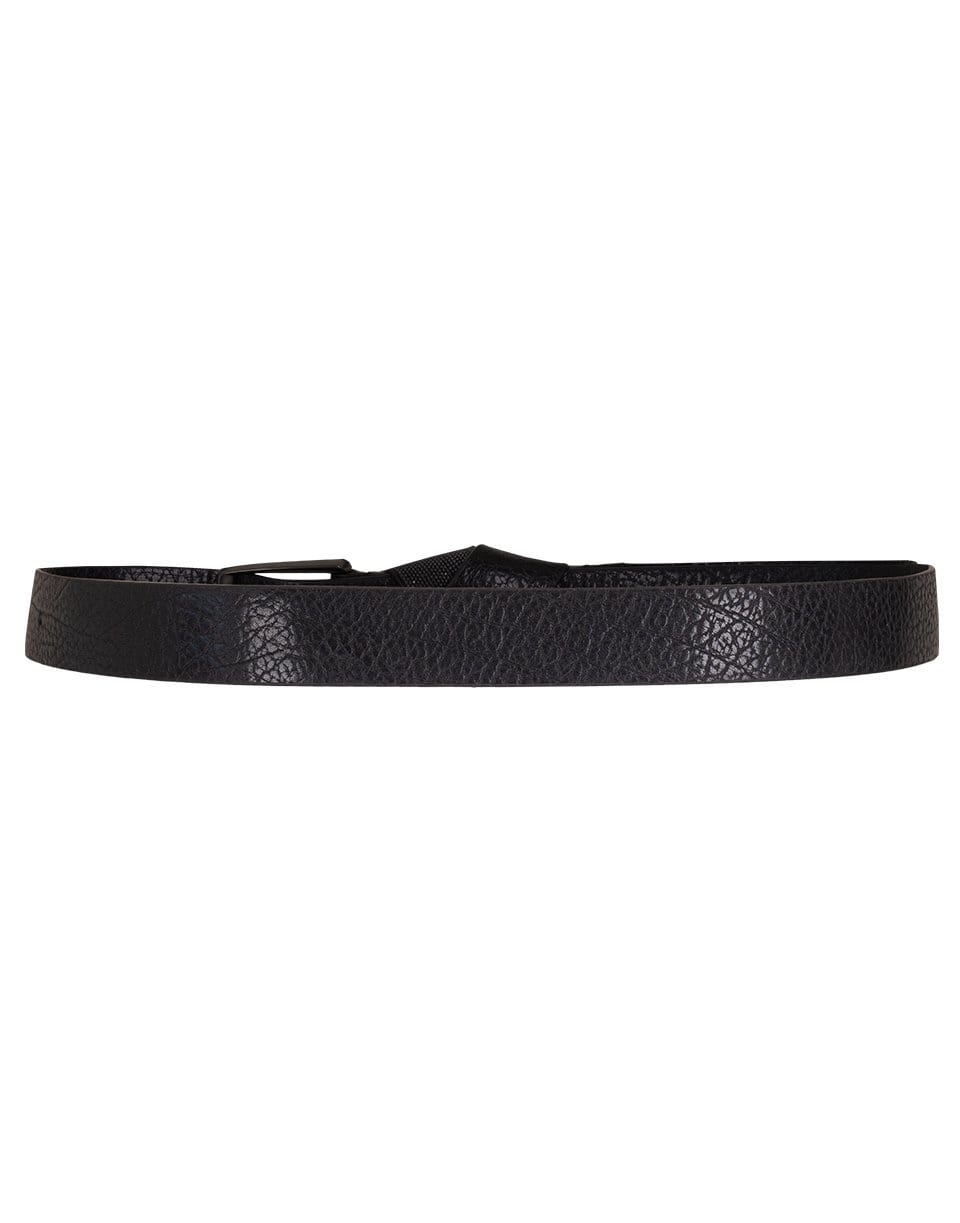 BRUNELLO CUCINELLI-Nero Hammered Shiny Leather Monili Cross Belt-