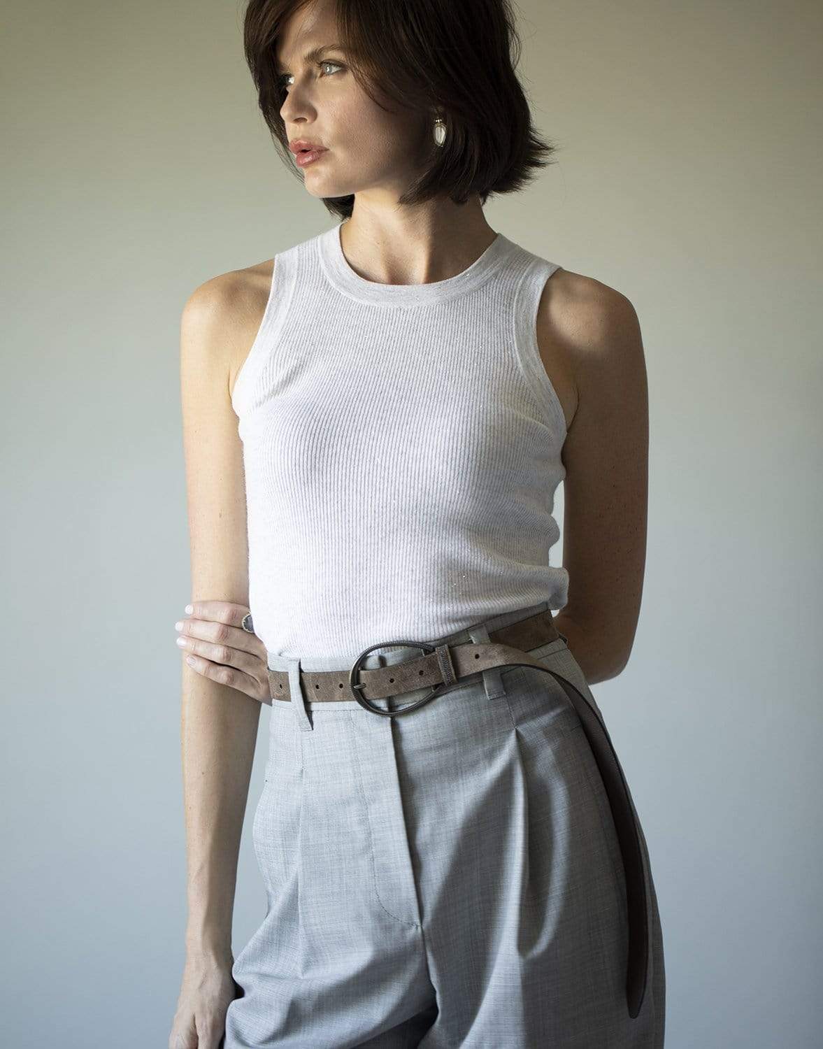 BRUNELLO CUCINELLI-Suede Round Buckle Belt-