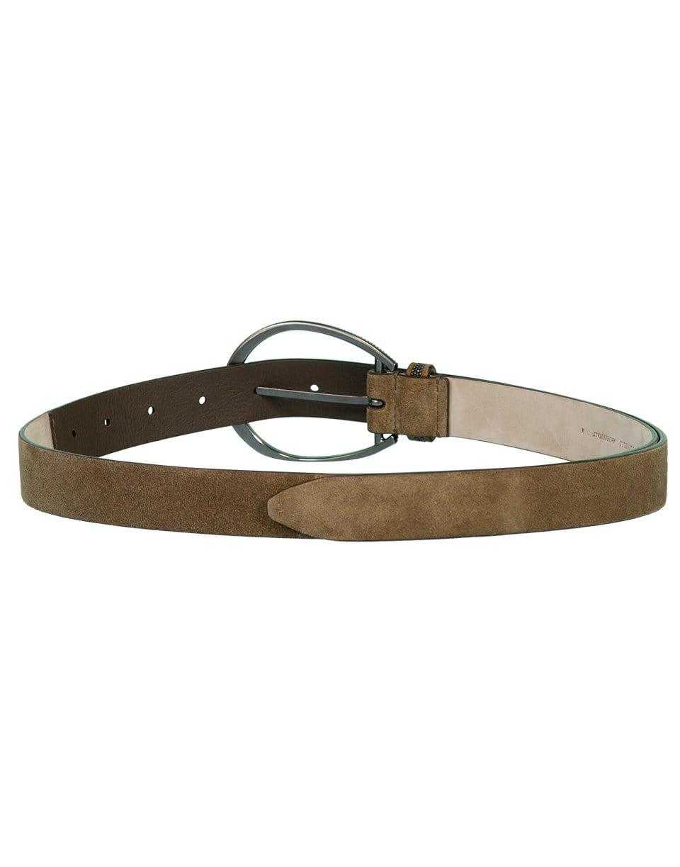 BRUNELLO CUCINELLI-Suede Round Buckle Belt-